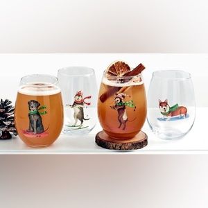 Furry Christmas Stemless Wine Glasses, Set of 4
